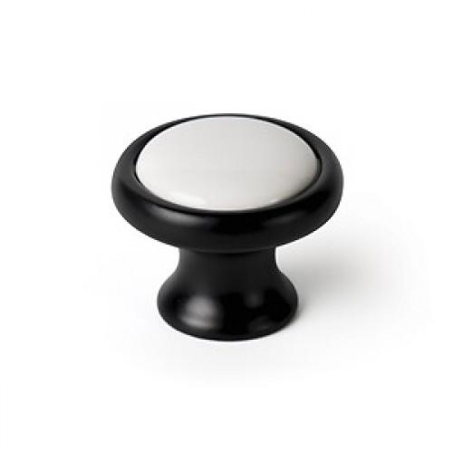 BOUTON DE MEUBLE EN ACIER ET PORCELAINE NOIR MAT ET BLANC CS 220691 INTERGES