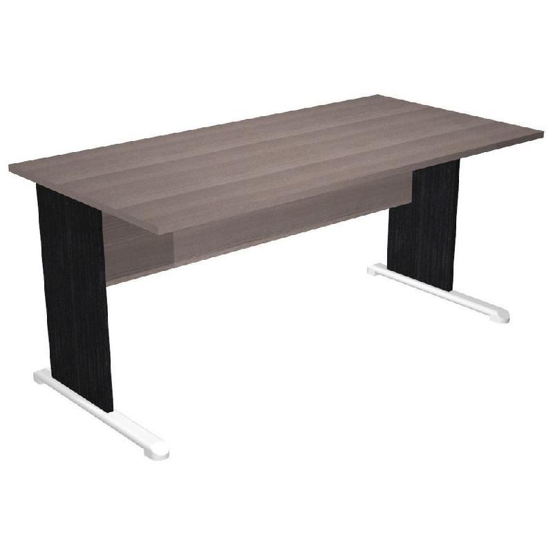 BUREAU DROIT PRONTO TENDANCE - L.160 X P.80 CM - PLATEAU CENDRE - PIEDS L NOIR