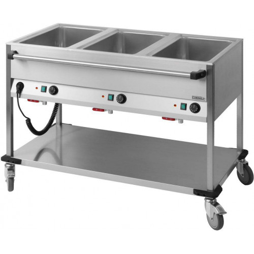 CHARIOT BAIN MARIE À EAU PROFESSIONNEL 3 X GN 1/1 CÔTE À CÔTE