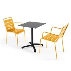 Oviala Business Ensemble table de jardin stratifié ardoise gris et 2 fauteuils jaune - Oviala - jaune métal 108236_0