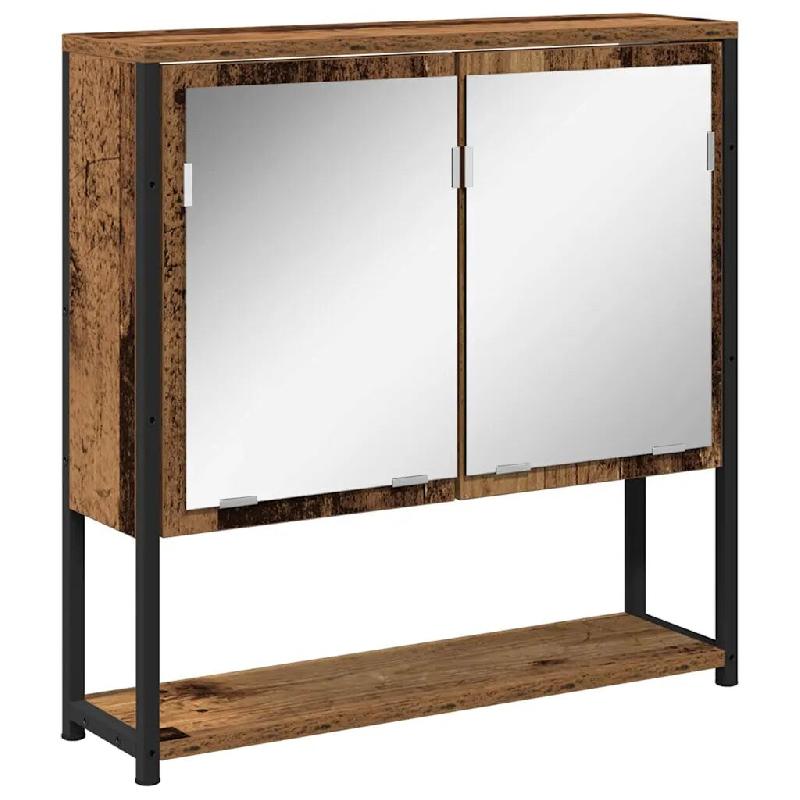 Helloshop26 - Armoire miroir rectangulaire pratique rangement salle de bain 60 x 16 x 60 cm en bois ancien 02_0051843 - verre 3000237119046_0