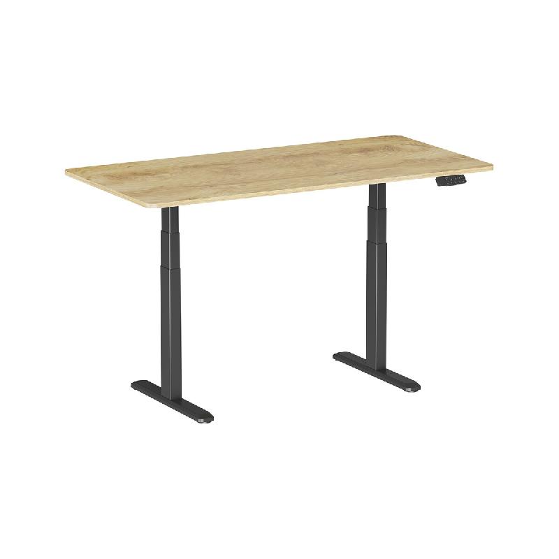 KIMEX - Bureau motorisé assis-debout 150x75cm, Plateau bois clair rustique à bords arrondis/Pied noir - plastique 3700685427945_0