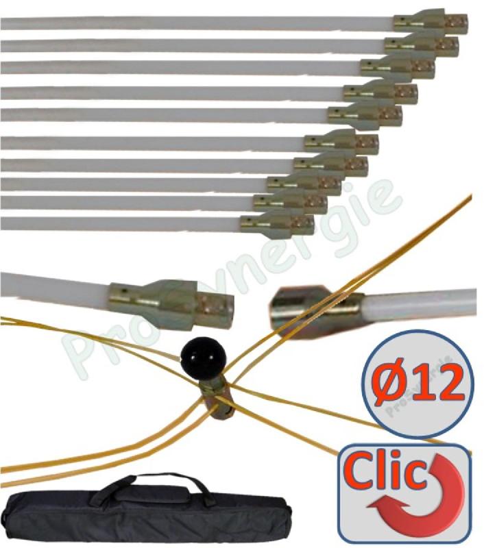 KIT ROTOFLEX 10 CANNES DE RAMONAGE 1M + 2 ADAPTABLES PERÇEUSE + 2 TÊTES + BOTTE DE FILS + SACOCHE