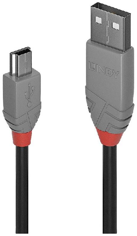 LINDY Câble USB USB 2.0 Connecteurs USB-A et USB-Mini-B 2 m Noir, Gris 36723 - 4002888367233_0