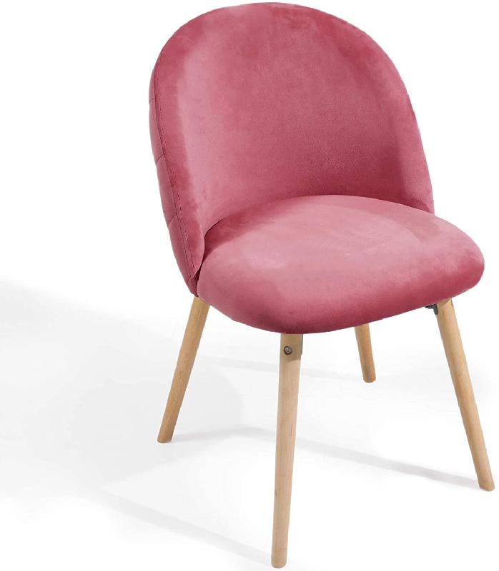 Lot de 4 chaises de salle à manger en velours - Pieds en bois de hêtre - Style scandinave moderne - Pour salon, chambre, cuisine, bureau - Coloris rose - Réf : 01_0000162_0