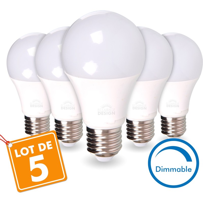 LOT DE 5 AMPOULES LED E27 13W DIMMABLE EQ 75W TEMPÉRATURE DE COULEUR