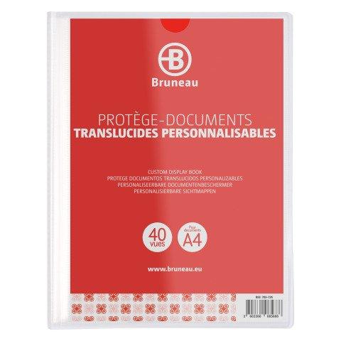 LOT DE 5 - PROTÈGE-DOCUMENTS BRUNEAU POLYPROPYLÈNE TRANSLUCIDE PERSONNALISABLE A4 20 POCHETTES - 40 VUES INCOLORE