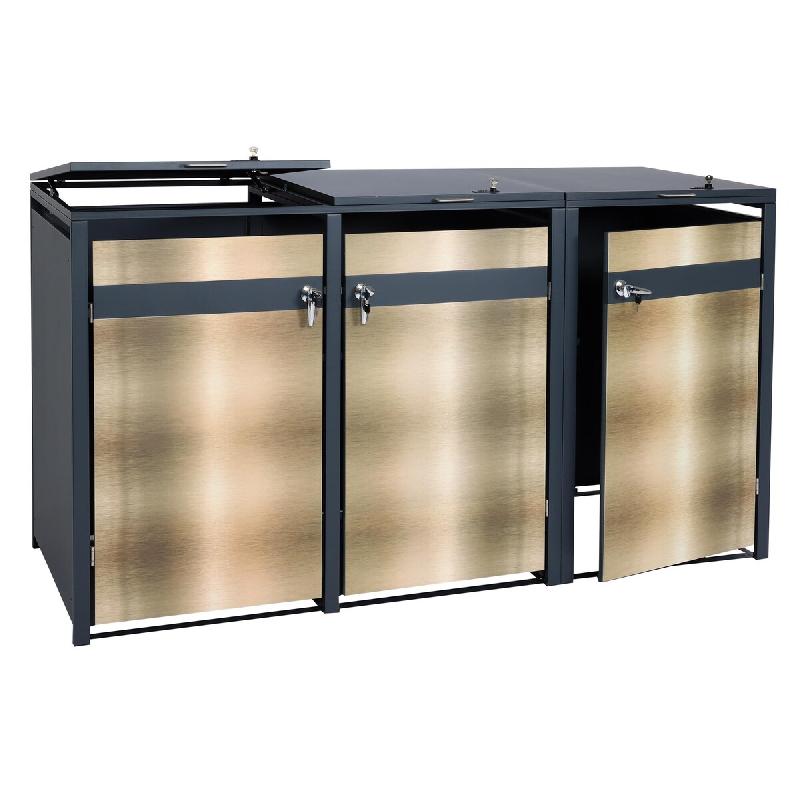 Mendler Habillage pour 3 poubelles HWC-J82, Box pour poubelles, extensible, métal 80kg, anthracite ~ or - doré métal 83380+83381+83382_0