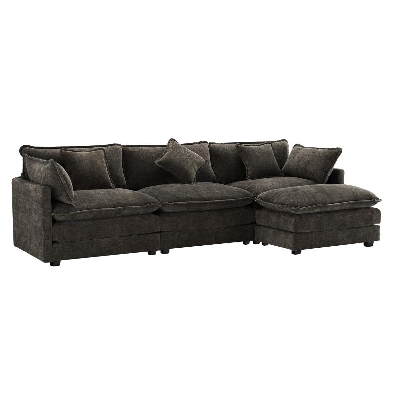 Merax canapé d'angle en L 3 places avec pouf, chenille, méridienne, 283 x 147 x 84 cm, Gris foncé - gris multi-matériau N653P269192D_0