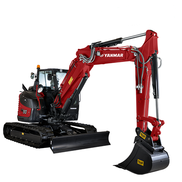 Midi-pelle ViO80-2PB YANMAR - zéro déport arrière, moteur puissant, pour espaces exigus et le long des murs_0