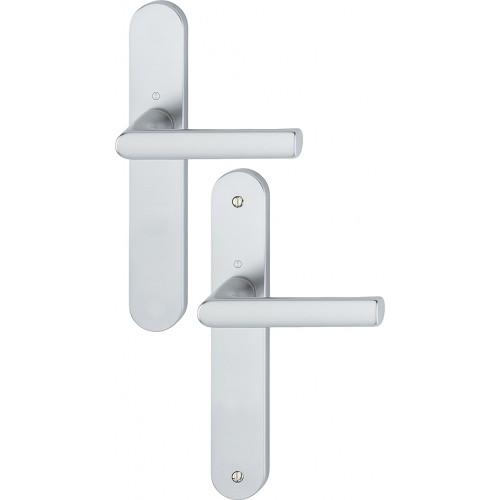 POIGNÉES DE PORTE SUR PLAQUE HAMBOURG - ENTRAXE 195 MM - ARGENT - CLÉ I HOPPE