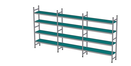RAYONNAGE À CLAYETTES EN LIGNE LONGUEUR DE COMPOSITION 2X1423+1439 MM EA-0102