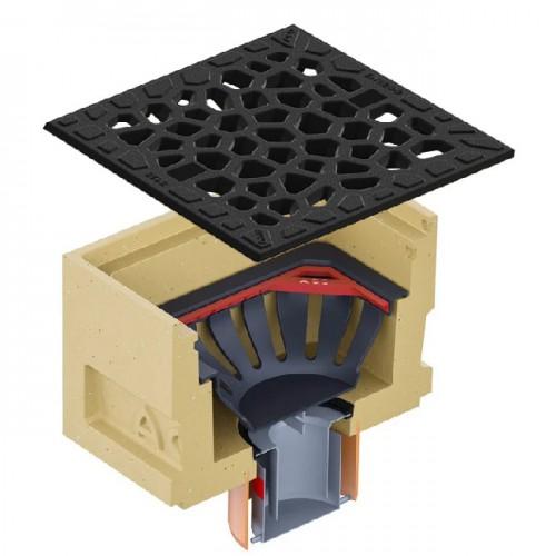 SIPHON DE SOL BAS AVEC GARDE D'EAU INOX ET PANIER À DÉCHÊTS EUROPOINT ACO
