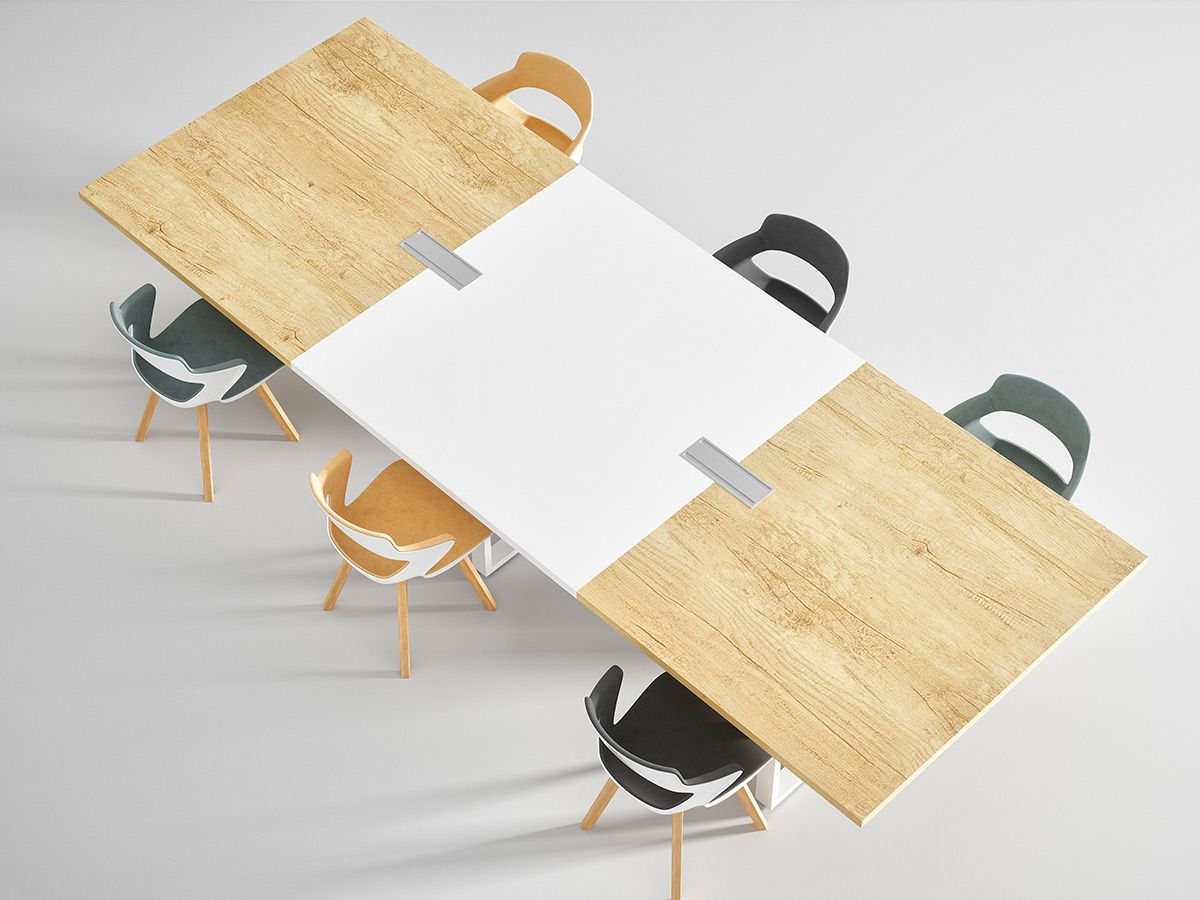 Table de réunion ÉCLAT bicolore - extensible avec top access et piètement métal_0