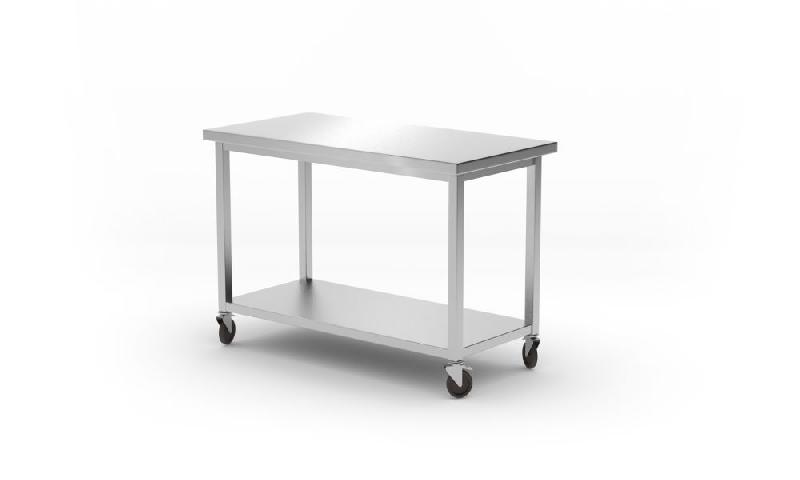 Table inox centrale mobile avec étagère - 1200x600x850 mm - 815793_0