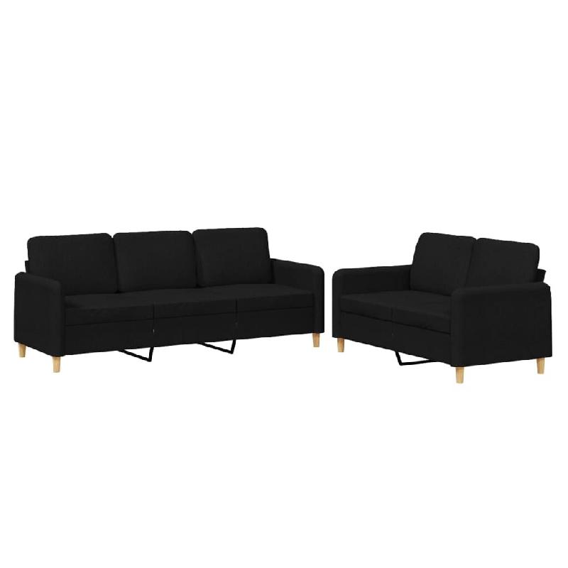 VidaXL Ensemble de canapés 2 pcs avec coussins Noir Tissu Modèle Atlas Prestige - 3202122_0
