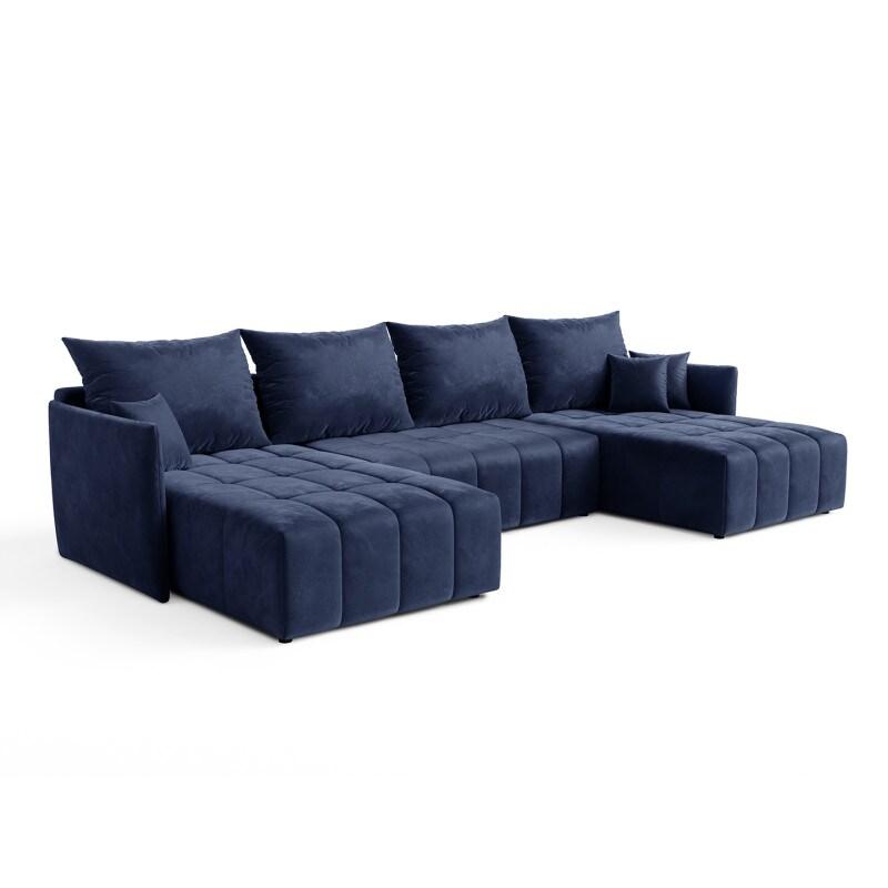 Vivabita Canapé panoramique convertible coffre en tissu absorbant Louka - bleu 3665367400244_0