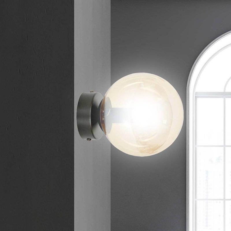 EMIBIG LIGHTING APPLIQUE MURALE GLASSY, NOIR, AMBRE, VERRE, E14, Ø 14 CM