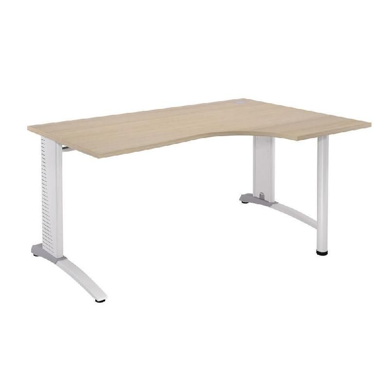 BUREAU COMPACT RETOUR À DROITE BIOSPACE 2 - L. 180 X P. 110 CM - PLATEAU 'CHÊNE' - PIEDS L 'BLANC' - EMBASES : 'ALUMINIUM'.