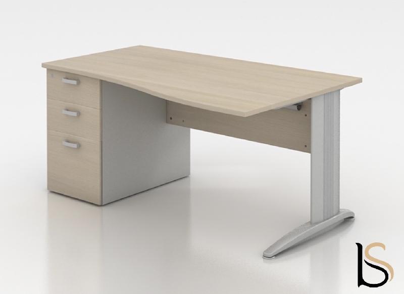 Bureau vague Sigma avec caisson - Mobel Linea - 140, Acacia foncé, Droite, 3 tiroirs_0