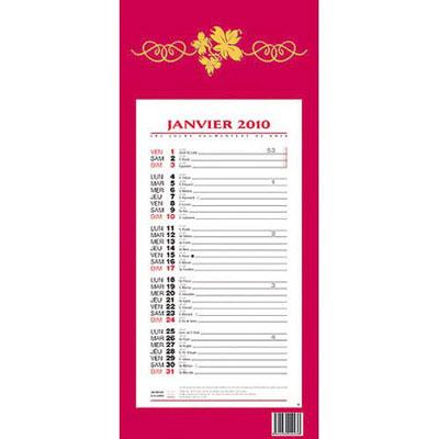 CALENDRIER MENSUEL SUR PLAQUE BOUCHUT - 19 X 36 CM - ROUGE