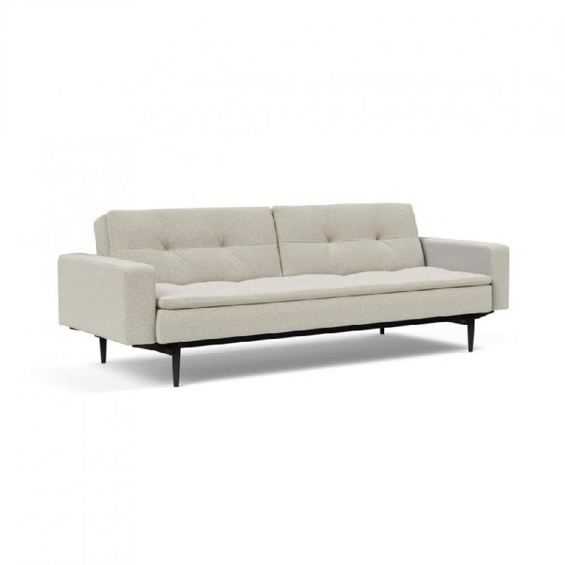 Canapé convertible design Dublexo Styletto avec accoudoirs - Couchage 210x115 cm - Pieds laqués noirs - Tissu Mixed Dance Natural_0
