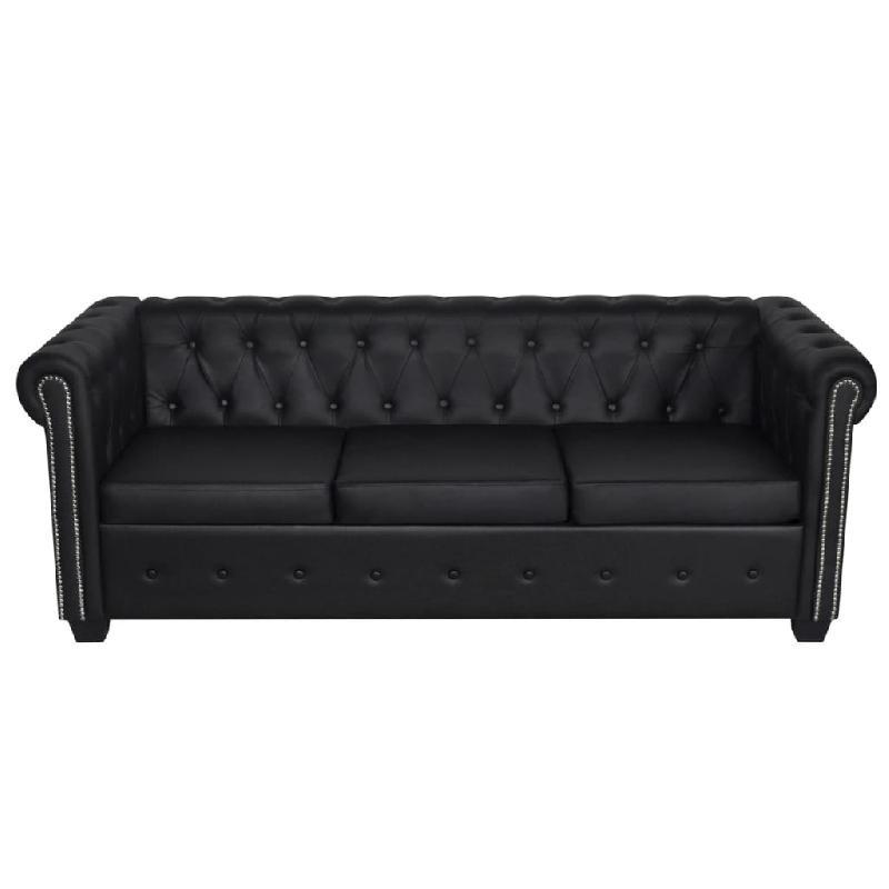 Canapé-lit 3 places - Convertible en lit d'invité - Style Chesterfield - Cuir synthétique noir - 200,5 x 76 x 70 cm - 02_0018893_0