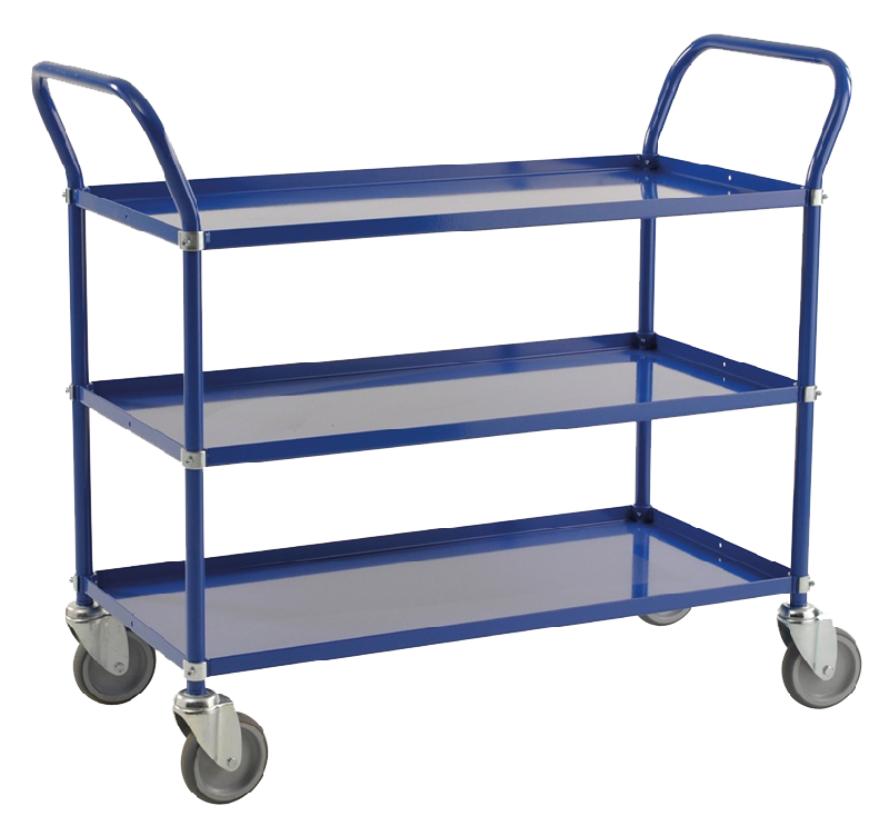Chariot de service bleu - 3 tablettes modulables - 250 kg - roues pivotantes 125 mm_0