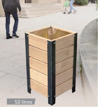 Corbeille en bois SILAOS - 30 ou 50 litres - Chêne certifié PEFC - Finition lasure à l'eau - Structure acier peint_0
