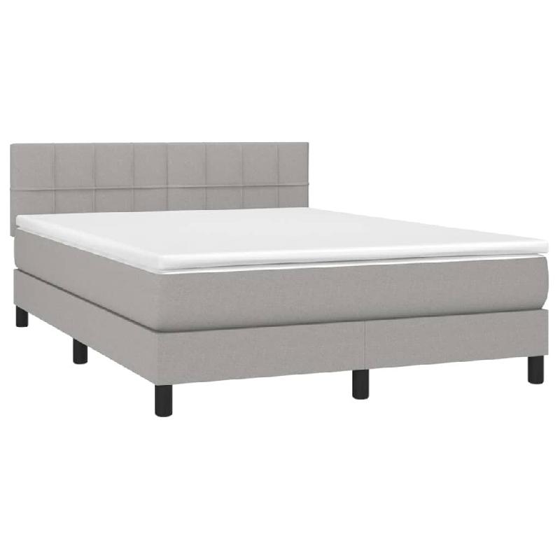 Décoshop26 - Cadre de lit LED avec sommier tête de lit matelas 140x190 cm tissu gris clair TDL0208559 - gris 3001547582728_0