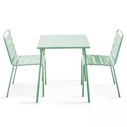 Oviala Business Ensemble table de jardin carrée et 2 chaises acier vert sauge - Oviala - vert acier 109154_0