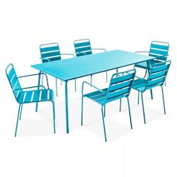 Oviala Business Ensemble table de jardin et 6 fauteuils en métal bleu  - Oviala - bleu acier 106026_0
