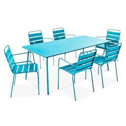 Oviala Business Ensemble table de terrasse et 6 fauteuils en métal bleu  - Oviala - bleu acier 106026_0