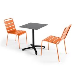 Oviala Business Ensemble table de jardin stratifié ardoise gris et 2 chaises orange - Oviala - orange métal 108178_0