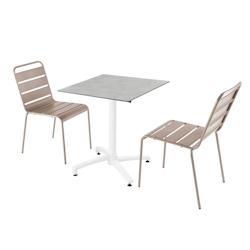 Oviala Business Ensemble table de terrasse stratifié béton gris et 2 chaises taupe - gris métal 110804_0