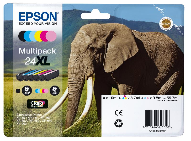 Epson Elephant Multipack 6-colours 24XL Claria Photo HD Ink_0