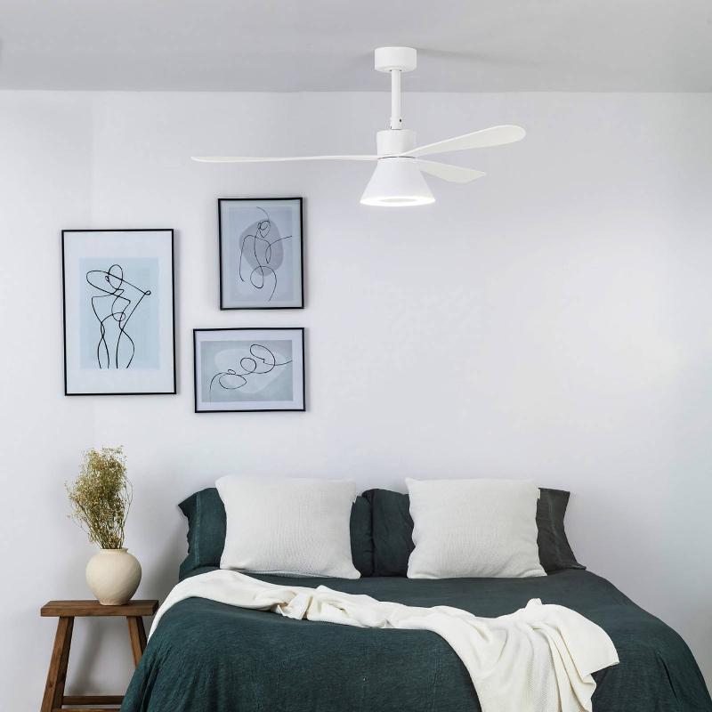 FARO BARCELONA VENTILATEUR DE PLAFOND AMELIA CONE LAMPE LED BLANC