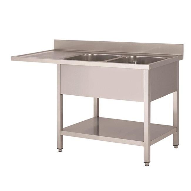 Gastro-Inox Evier 2 bacs à droite ¾ Fond en inox 1600x700x880mm - inox 7445908626618_0