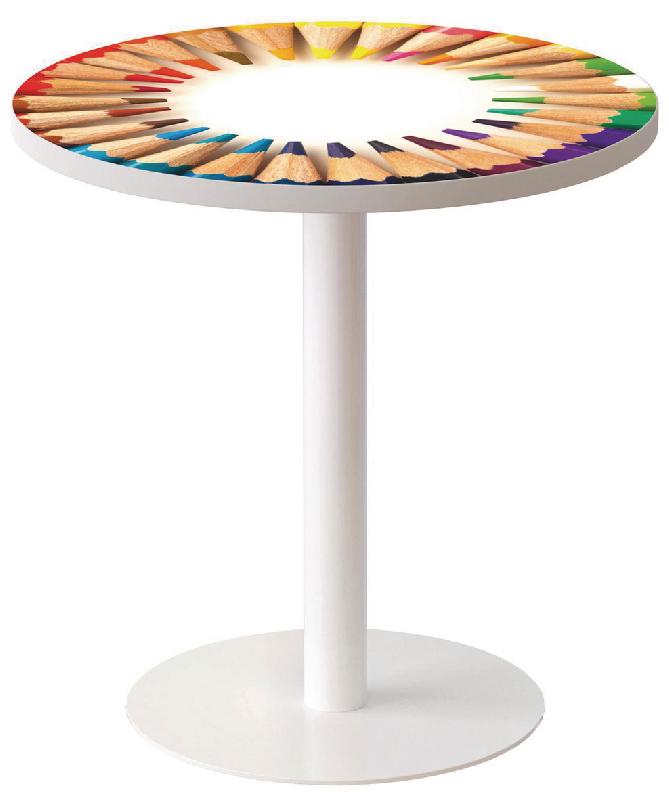 GUÉRIDON BAS EASY OFFICE PIED MÉTAL Ø 60CM PLATEAU COLORIS DÉCOR CRAYONS COULEUR - MANUTAN COLLECTIVITÉS