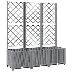 Helloshop26 - Jardinière bac lit surélevé plantes fleurs terrasse jardin avec treillis clair 120 x 40 x 136 cm PP gris 02_0038343 - 3000214180618_0