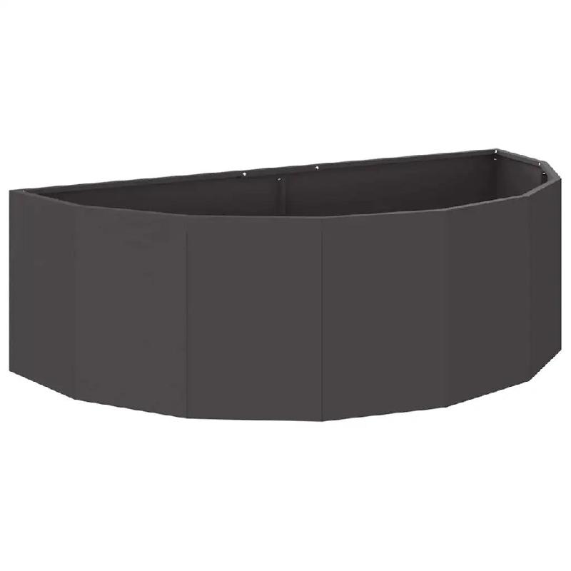Helloshop26 - Jardinière demi-ronde moderne extérieur 120 x 60 x 35 cm en acier noir 02_0052922 - noir métal 3000237653250_0