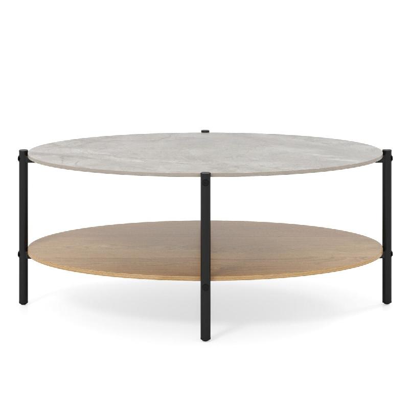 Helloshop26 - Table basse ovale à 2 niveaux 105 x 65 x 43 cm rangement pratique design élégant en pierre naturelle noir 20_0013791 - 3000227930057_0