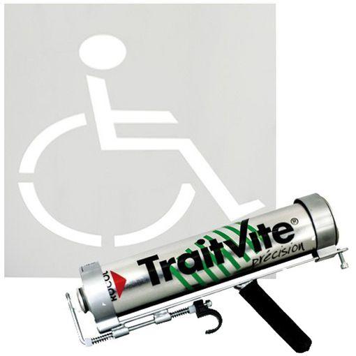 Kit marquage handicapé Traitvite - Pochoir PVC réutilisable, Peinture époxy blanc, Applicateur à main_0