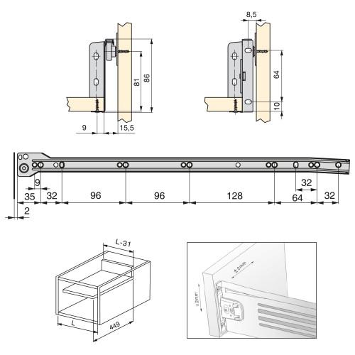 KIT TIROIR ULTRABOX-HAUTEUR 86 MM-GRIS MÉTALLISÉ-500MM EMUCA