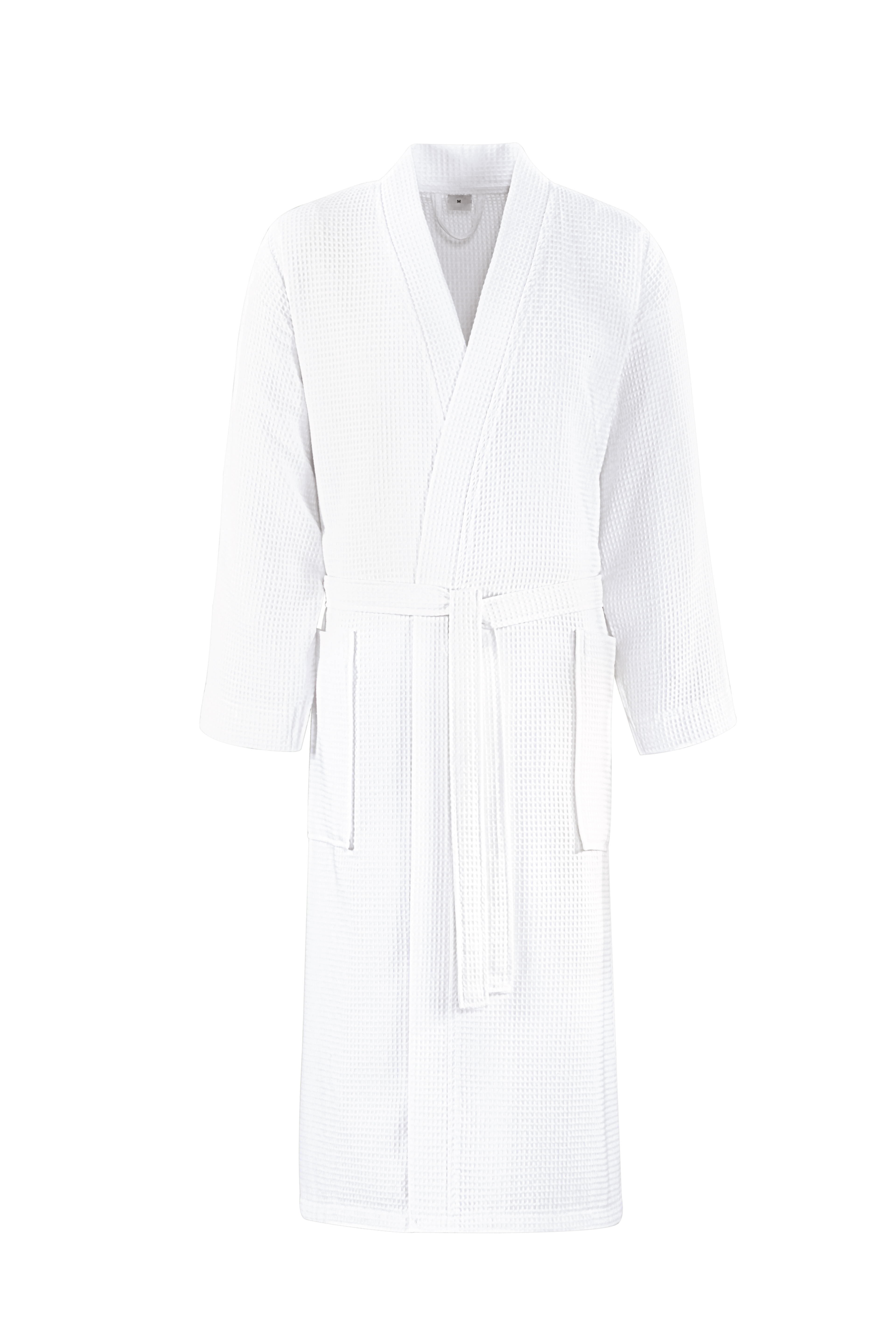 PEIGNOIR DE BAIN NID D’ABEILLES, 2 POCHES LATÉRALES, 100 % COTON, BLANC, TAILLE XXL