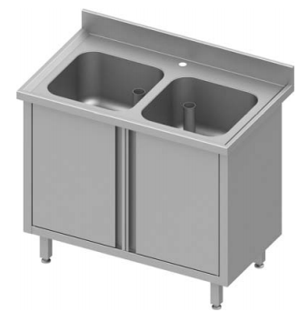 Plonge avec 2 bacs sur armoire portes battantes 1000x700x900 mm - P934617100_0