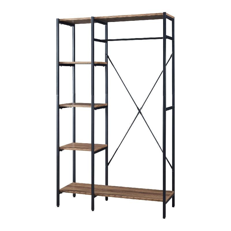 Portant à vêtements HVIDOVRE - 170 x 100 x 35 cm - Noir effet bois avec barre penderie et étagères_0
