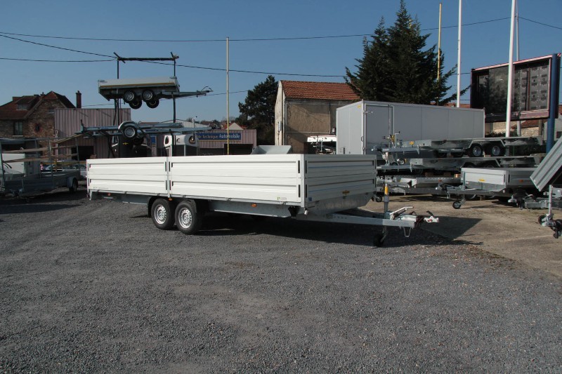 Remorque plateau Humbaur HT 356124 - 2 essieux - acier galvanisé - roues dessous - ridelles alu_0