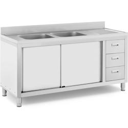 Royal Catering - Royal Catering RC-IKS04 Plonge En Inox Professionnelle Sur Meuble Bas Armoire Placard Avec Évier Acier Inoxydable (2 bacs : 400 x -_0