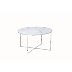 SalesFever Table basse 80 cm | Plaque de verre revêtue d'une feuille d'aluminium aspect marbre | Cadre en métal | L 80 x P 80 x H 45 cm |blanc-chrom_0